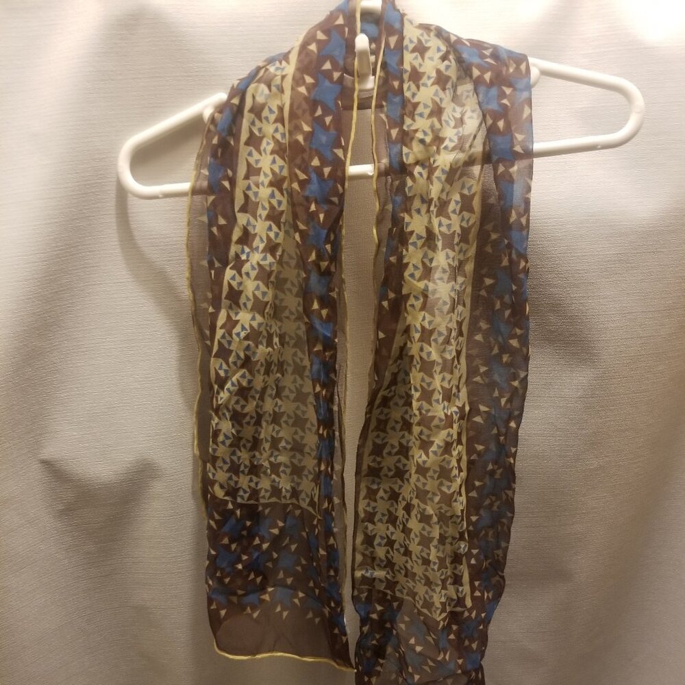 brown and blue patterned sheer Vera scarf